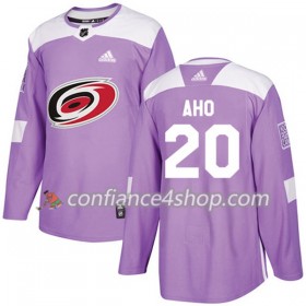 Adidas Maillot de Hockey Carolina Hurricanes Sebastian Aho 20 2017-2018 Violet Fights Cancer Practice Authentic - Homme